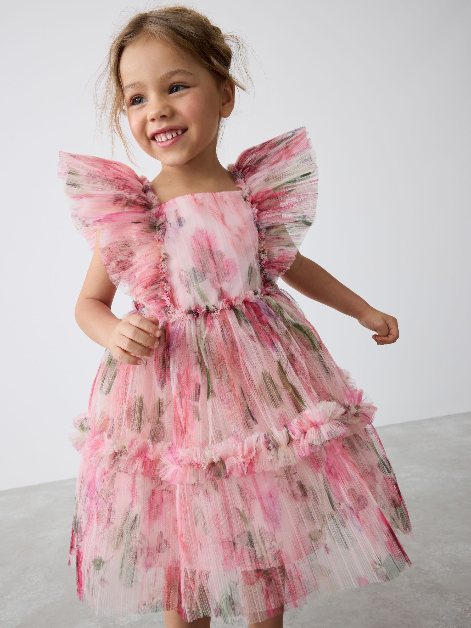 Buy Baker by Ted Baker Floral Crinkle Mesh Frill Dress from