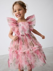 Baker by Ted Baker Floral Crinkle Mesh Frill Dress - Image 4 of 17