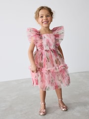 Baker by Ted Baker Floral Crinkle Mesh Frill Dress - Image 5 of 17