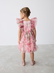 Baker by Ted Baker Floral Crinkle Mesh Frill Dress - Image 6 of 17