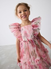 Baker by Ted Baker Floral Crinkle Mesh Frill Dress - Image 7 of 17