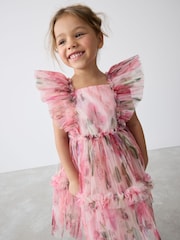 Baker by Ted Baker Floral Crinkle Mesh Frill Dress - Image 8 of 17
