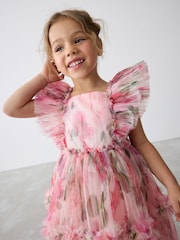 Baker by Ted Baker Floral Crinkle Mesh Frill Dress - Image 9 of 17