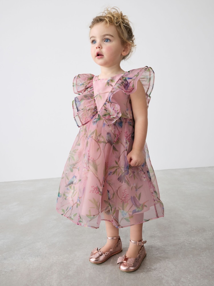 Baker by Ted Baker Pink Floral Printed Organza Dress - Image 1 of 8