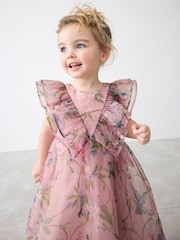 Baker by Ted Baker Pink Floral Printed Organza Dress - Image 3 of 8