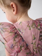 Baker by Ted Baker Pink Floral Printed Organza Dress - Image 4 of 8