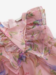 Baker by Ted Baker Pink Floral Printed Organza Dress - Image 7 of 8