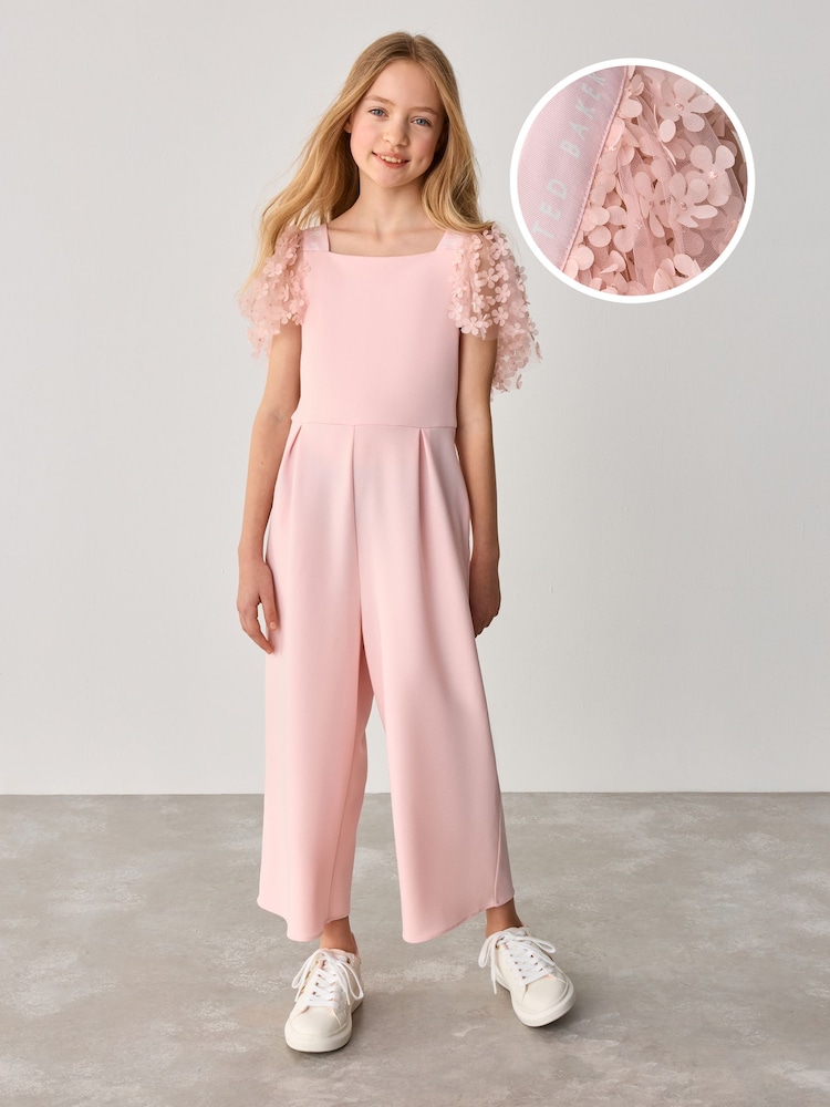 Baker by Ted Baker Pink 3D Flower Print Sleeve Detail Jumpsuit - Image 1 of 9