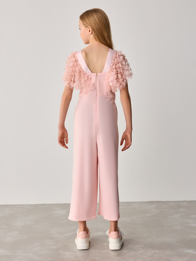 Baker by Ted Baker Pink 3D Flower Print Sleeve Detail Jumpsuit - Image 3 of 9