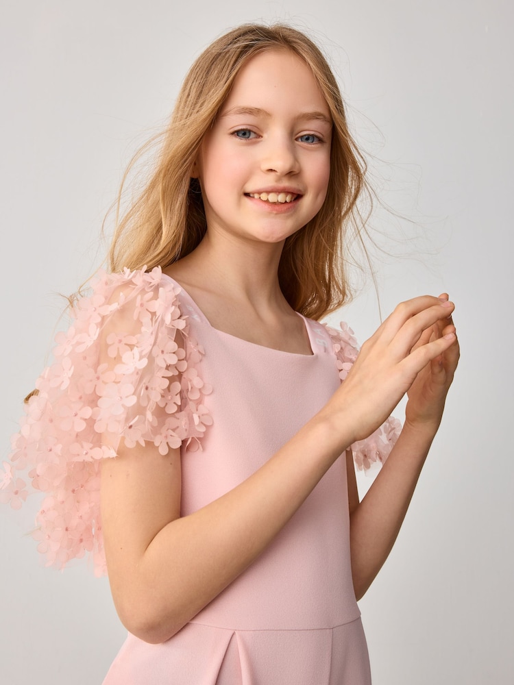 Baker by Ted Baker Pink 3D Flower Print Sleeve Detail Jumpsuit - Image 4 of 9