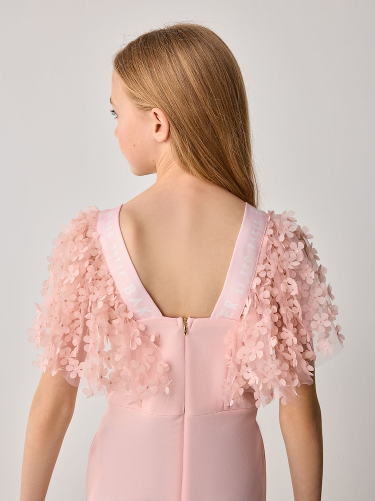 Baker by Ted Baker Pink 3D Flower Print Sleeve Detail Jumpsuit - Image 5 of 9