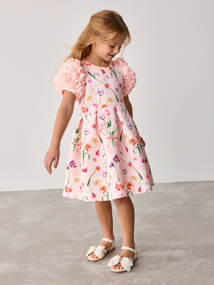 Baker by Ted Baker Pink 3D Sleeve Floral Print Scuba Dress - Image 2 of 8