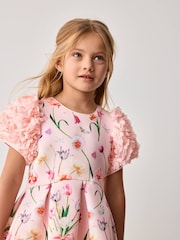 Baker by Ted Baker Pink 3D Sleeve Floral Print Scuba Dress - Image 4 of 8