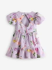 Baker by Ted Baker Purple Textured Floral Print Puff Sleeve Dress - Image 10 of 12