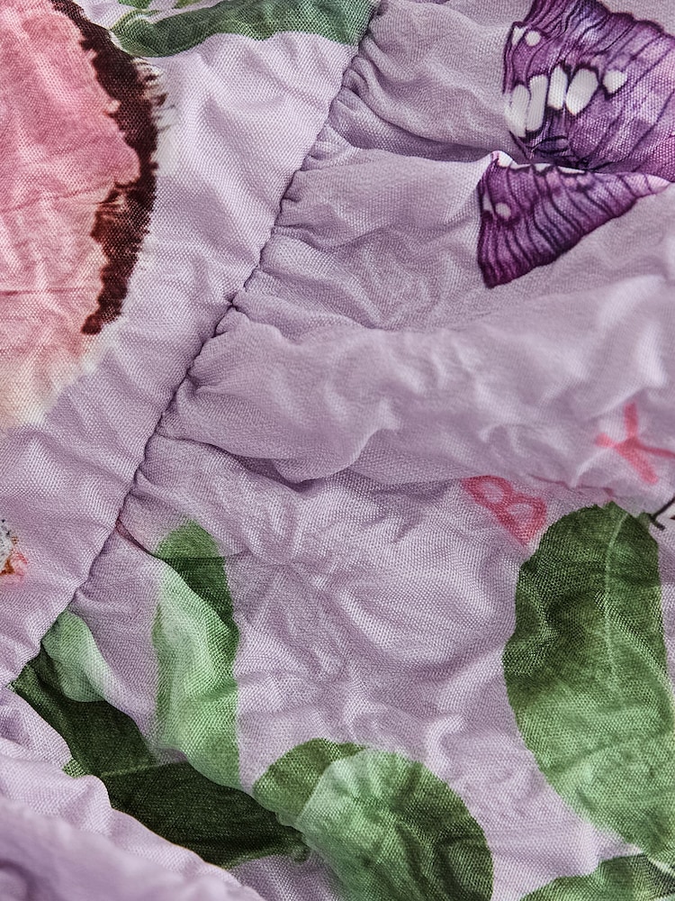 Baker by Ted Baker Purple Textured Floral Print Puff Sleeve Dress - Image 11 of 12