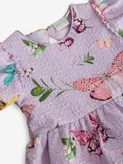 Baker by Ted Baker Purple Textured Floral Print Puff Sleeve Dress - Image 12 of 12
