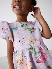 Baker by Ted Baker Purple Textured Floral Print Puff Sleeve Dress - Image 4 of 12