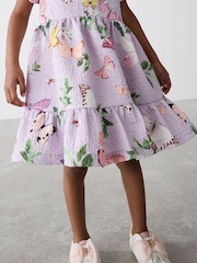 Baker by Ted Baker Purple Textured Floral Print Puff Sleeve Dress - Image 5 of 12