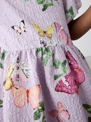 Baker by Ted Baker Purple Textured Floral Print Puff Sleeve Dress - Image 8 of 12