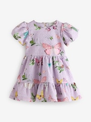Baker by Ted Baker Purple Textured Floral Print Puff Sleeve Dress - Image 9 of 12