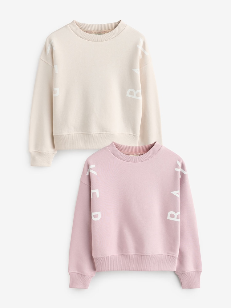 Baker by Ted Baker Pink/Cream Multi Crew Sweat Tops 2 Pack - Image 1 of 5