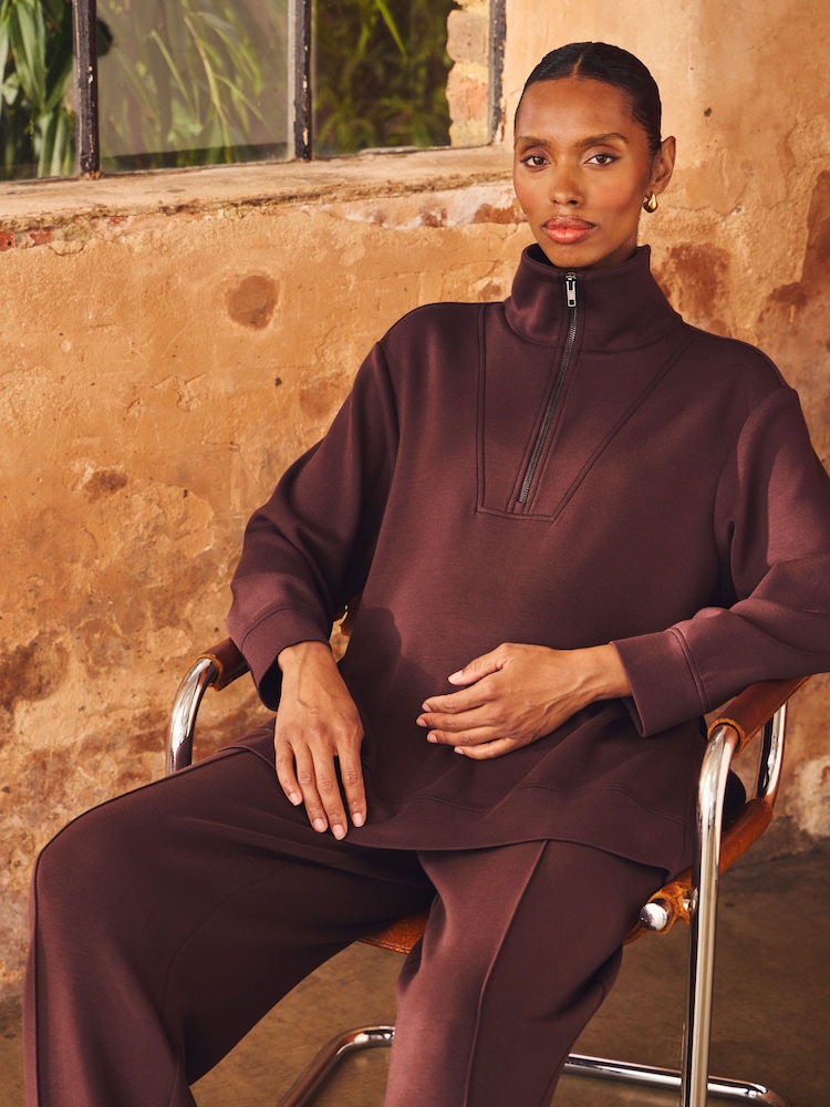 JoJo Maman Bébé Co-ord Premium Jersey Maternity Half Zip Sweatshirt - صورة 1 من 6 JoJo Maman Bébé Co-ord Premium Jersey Maternity Half Zip Sweatshirt - صورة 1 من 6