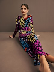 Bright Multi Animal Print Long Sleeve Placement Floral Mesh Maxi Dress - Image 2 of 7