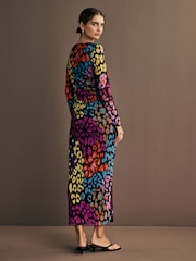 Bright Multi Animal Print Long Sleeve Placement Floral Mesh Maxi Dress - Image 3 of 7