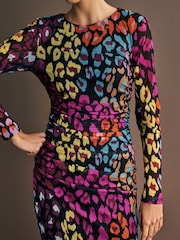 Bright Multi Animal Print Long Sleeve Placement Floral Mesh Maxi Dress - Image 4 of 7