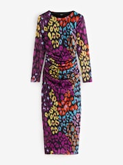 Bright Multi Animal Print Long Sleeve Placement Floral Mesh Maxi Dress - Image 5 of 7