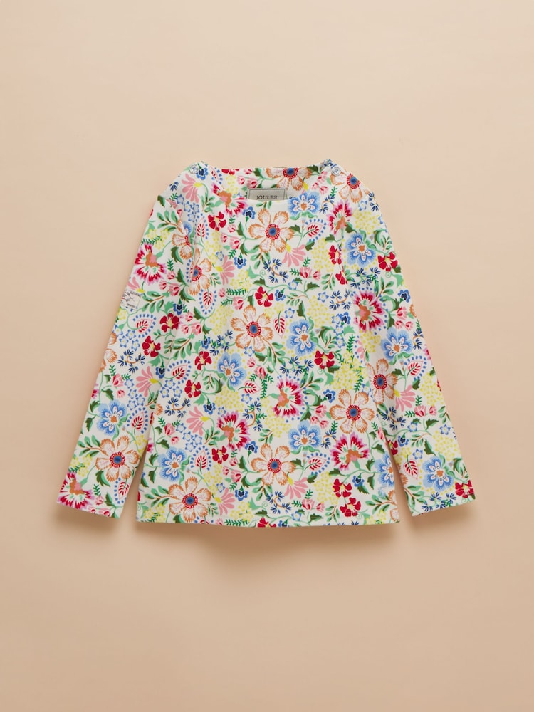 Joules Girls' Harbour White & Pink Floral Long Sleeve Jersey Top - Image 1 of 4