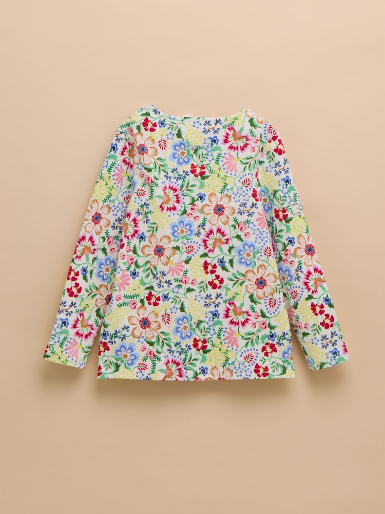 Joules Girls' Harbour White & Pink Floral Long Sleeve Jersey Top - Image 2 of 4