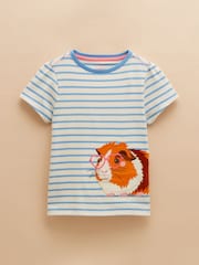 Joules Astra Blue Stripe Hamster Applique Cotton T-Shirt - Image 1 of 4