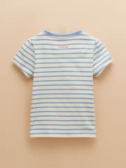 Joules Astra Blue Stripe Hamster Applique Cotton T-Shirt - Image 2 of 4