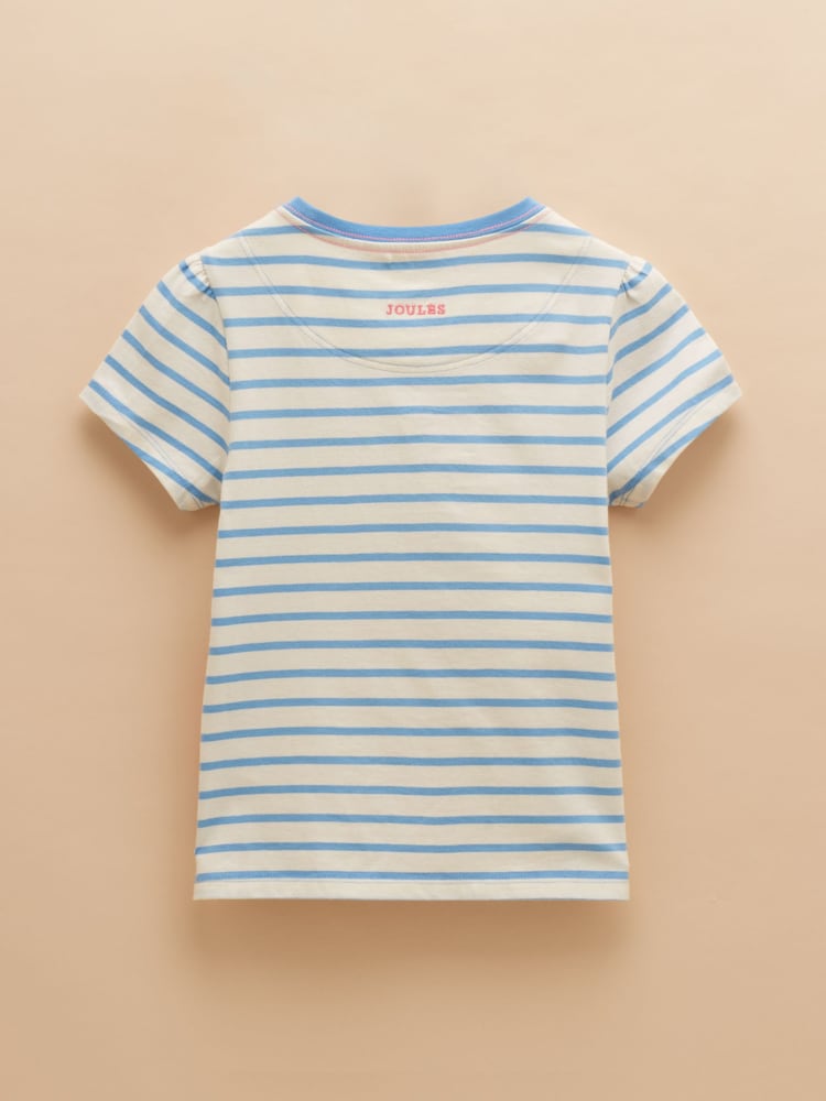 Joules Astra Blue Stripe Hamster Applique Cotton T-Shirt - Image 2 of 4