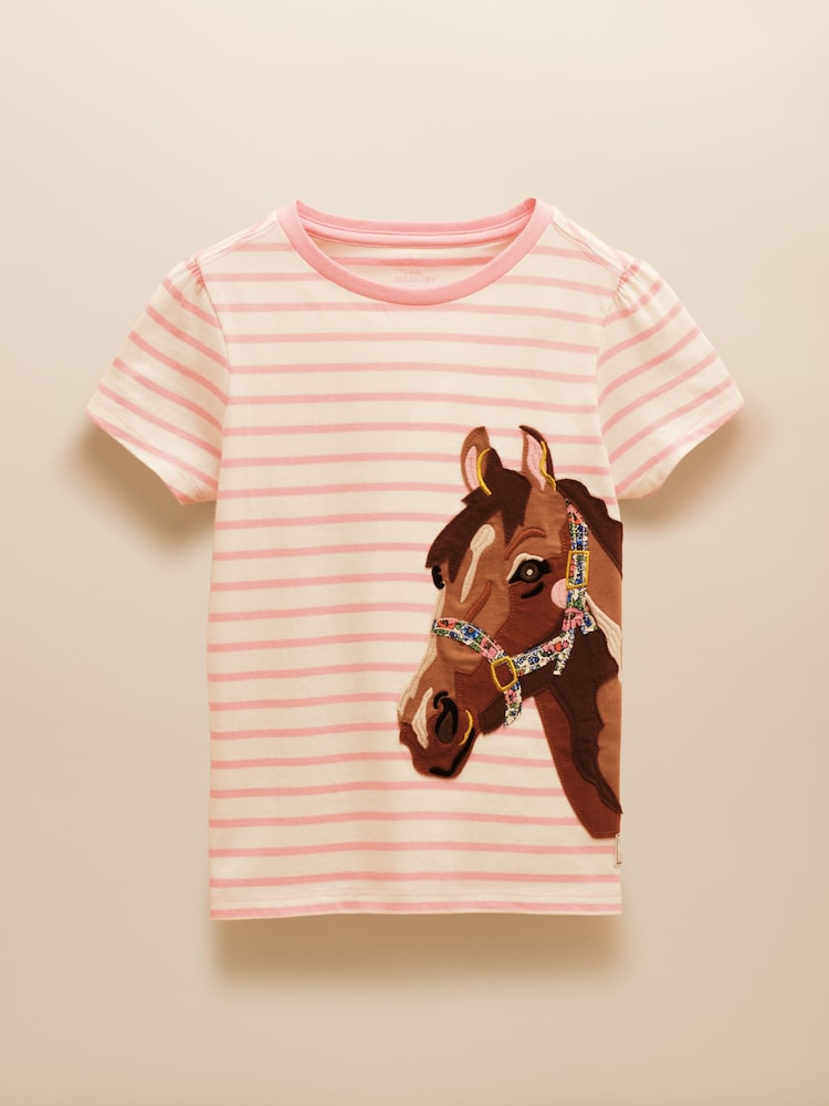 Pink Stripe Horse - Joules Astra Applique Cotton T-Shirt - Imagen 1 de 4 Pink Stripe Horse - Joules Astra Applique Cotton T-Shirt - Imagen 1 de 4