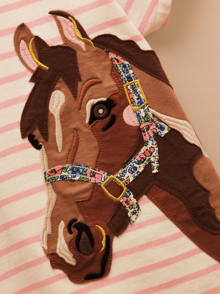 Joules Astra Pink Stripe Horse Applique Cotton T-Shirt - Image 3 of 4