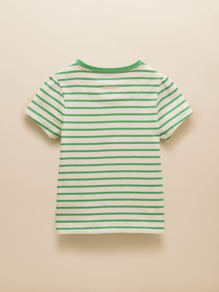 Joules Astra Green Stripe Dog Applique Cotton T-Shirt - Image 2 of 4