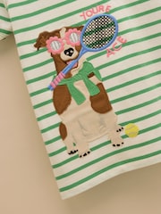 Joules Astra Green Stripe Dog Applique Cotton T-Shirt - Image 3 of 4