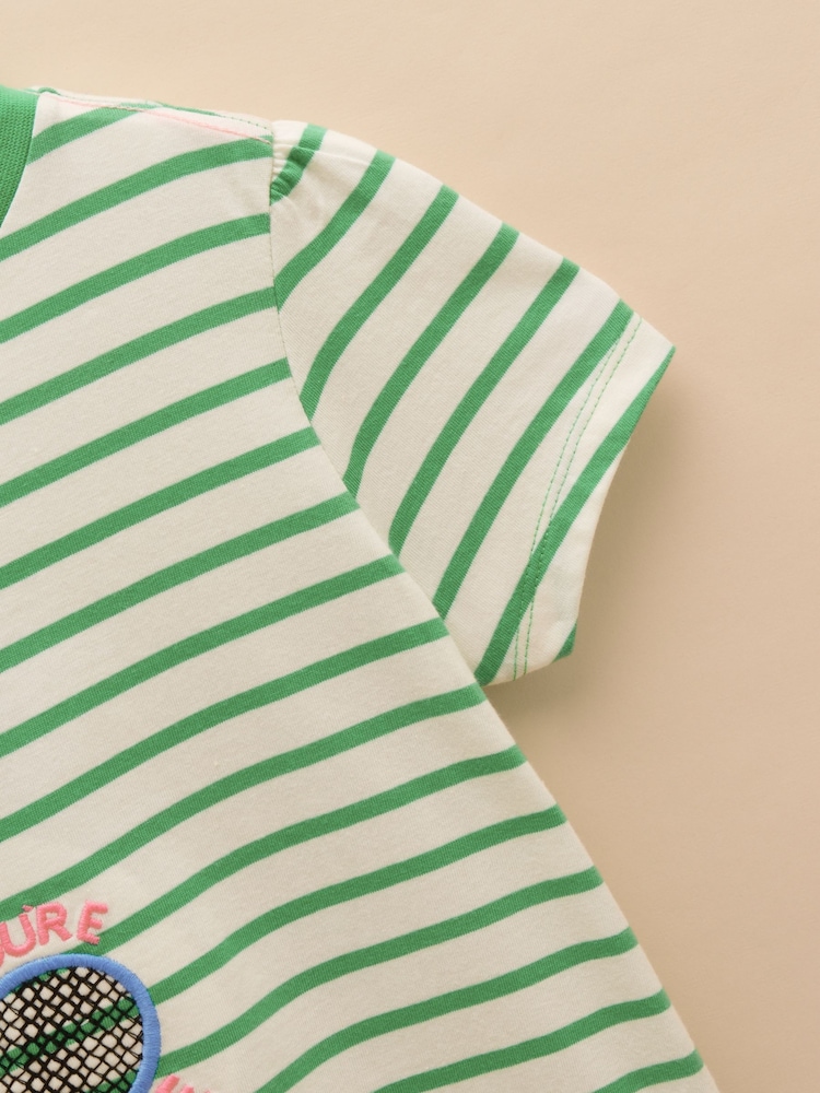 Joules Astra Green Stripe Dog Applique Cotton T-Shirt - Image 4 of 4 Joules Astra Green Stripe Dog Applique Cotton T-Shirt - Image 4 of 4