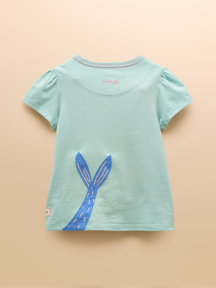 Joules Astra Light Blue Mermaid Applique Cotton T-Shirt - Image 3 of 5