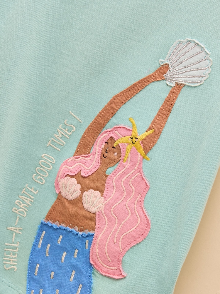 Joules Astra Light Blue Mermaid Applique Cotton T-Shirt - Image 4 of 5