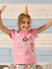 Joules Astra Pink Animal Applique Cotton T-Shirt - Image 1 of 7