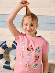 Joules Astra Pink Animal Applique Cotton T-Shirt - Image 2 of 7