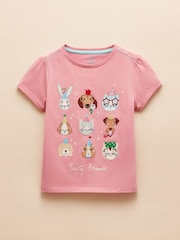 Joules Astra Pink Animal Applique Cotton T-Shirt - Image 3 of 7
