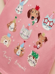 Joules Astra Pink Animal Applique Cotton T-Shirt - Image 6 of 7