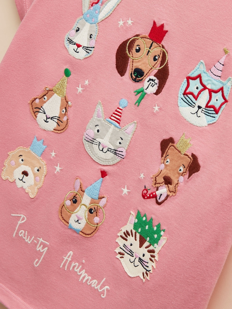 Joules Astra Pink Animal Applique Cotton T-Shirt - Image 6 of 7