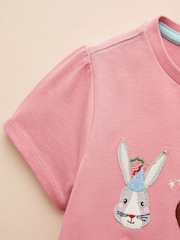 Joules Astra Pink Animal Applique Cotton T-Shirt - Image 7 of 7