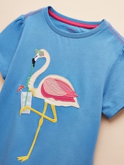 Joules Astra Blue Flamingo Applique Cotton T-Shirt - Image 3 of 5