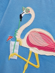 Joules Astra Blue Flamingo Applique Cotton T-Shirt - Image 4 of 5